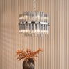 Imani Twelve Light Pendant in Polished Chrome with Smoked Ribbed Glass Rods