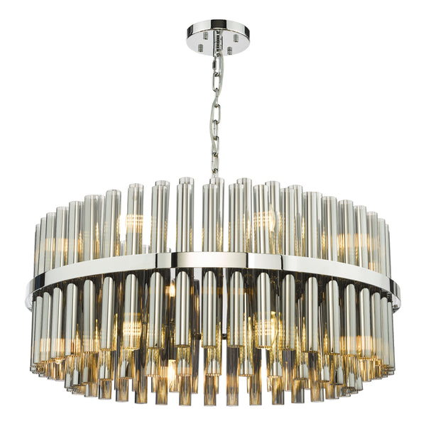 Round chandelier with chrome finish and clear glass rods