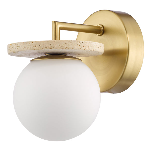 Inaya Wall Light In Natural Brass & Travertine with Opal Glass Shade