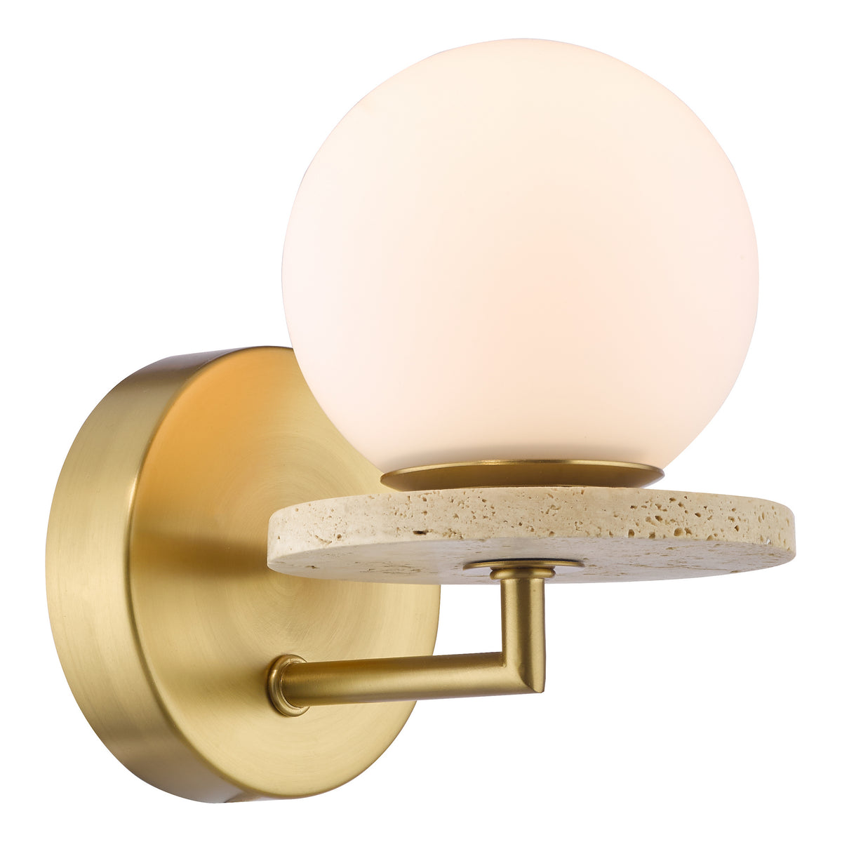 Inaya Wall Light In Natural Brass & Travertine with Opal Glass Shade
