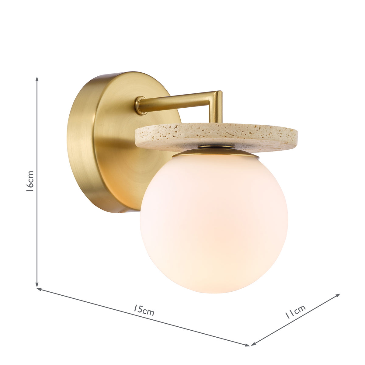 Inaya Wall Light In Natural Brass & Travertine with Opal Glass Shade