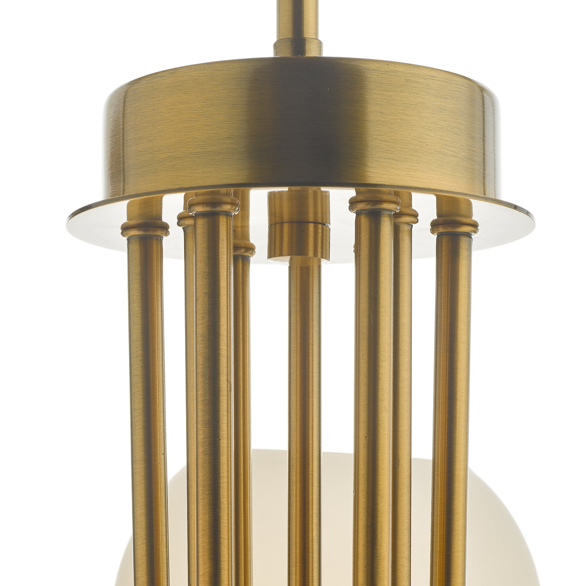 Indra Nine Light Pendant Chandelier in Natural Brass with Opal Glass Globes