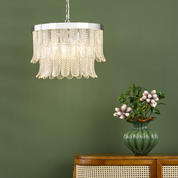 Irisen Pendant in Polished Nickel with Textured Glass