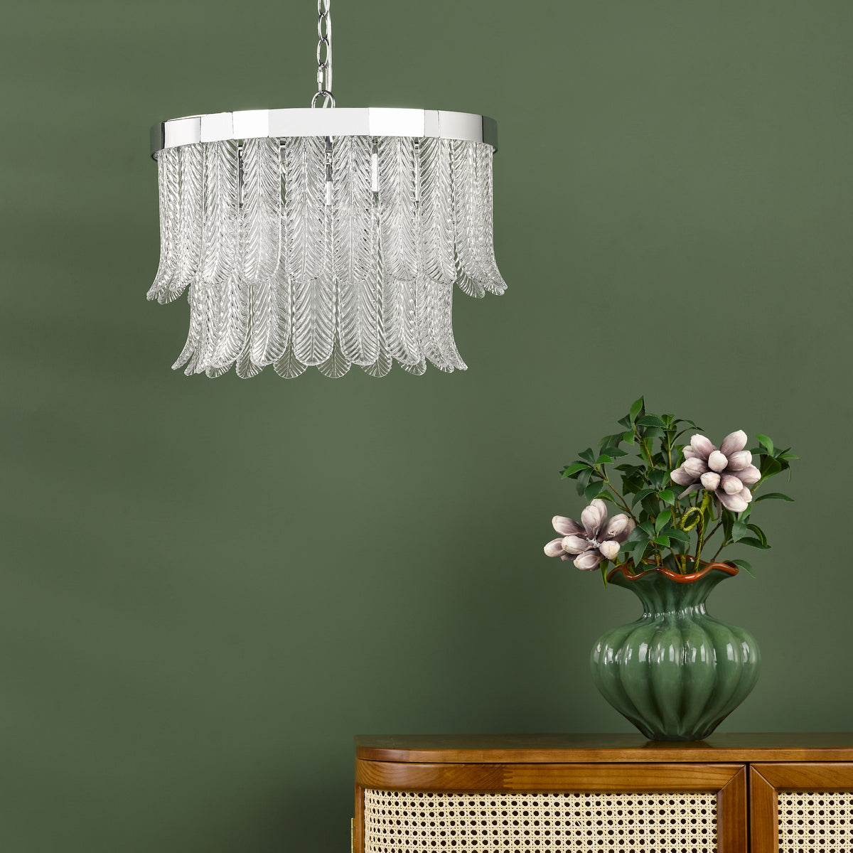 Irisen Pendant in Polished Nickel with Textured Glass