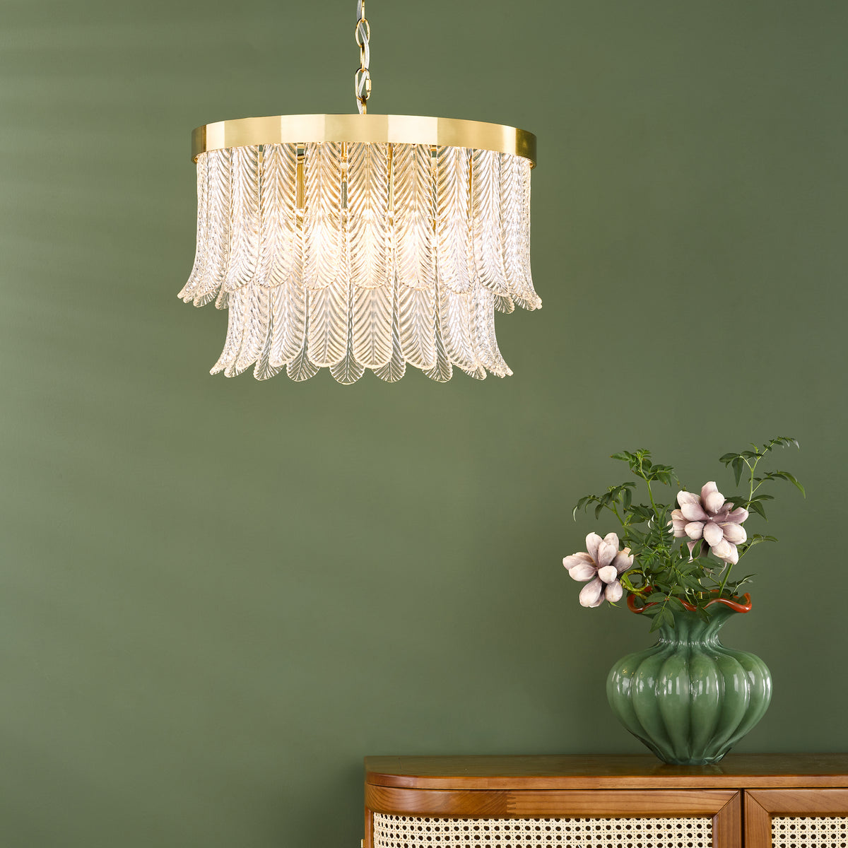 Irisen Pendant in Natural Brass with Textured Glass