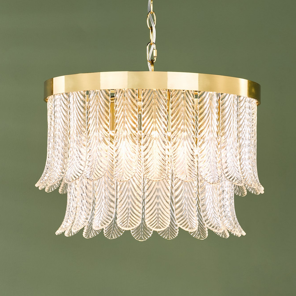 Irisen Pendant in Natural Brass with Textured Glass