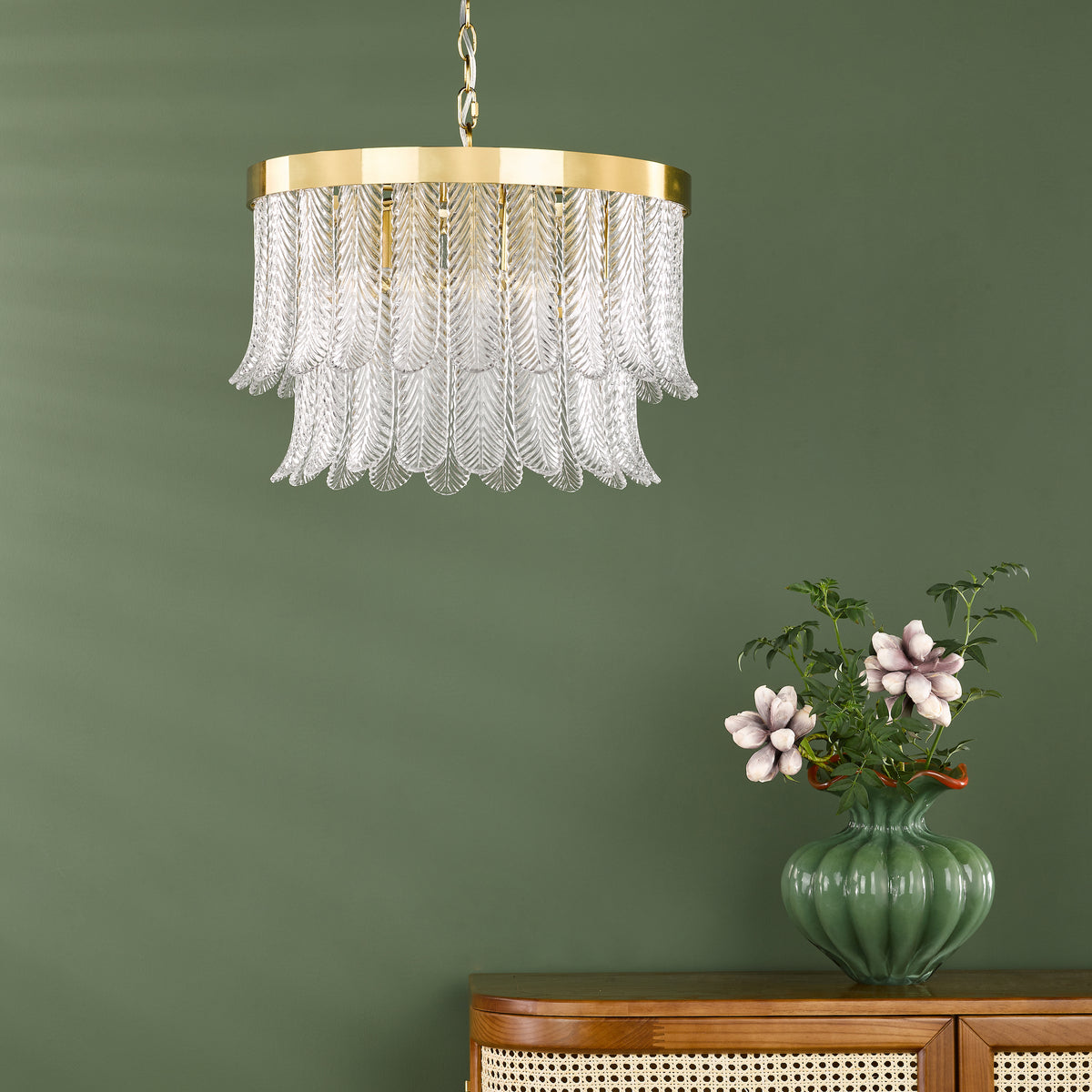 Irisen Pendant in Natural Brass with Textured Glass