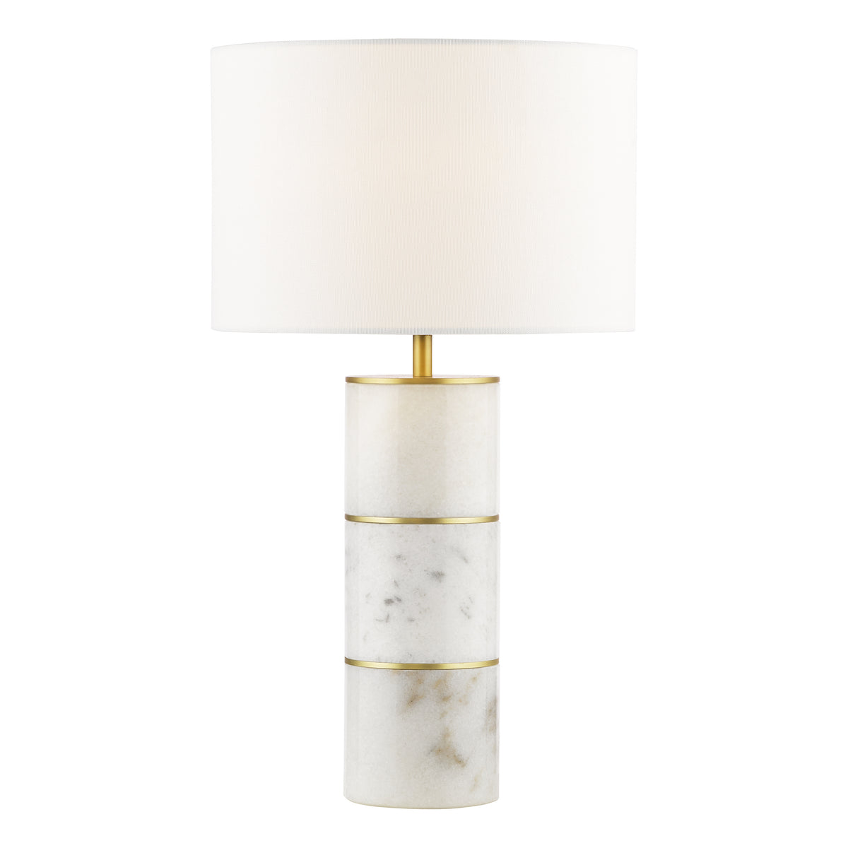 Ishana Marble Table Lamp with Antique Brass Detail & White Linen Shade