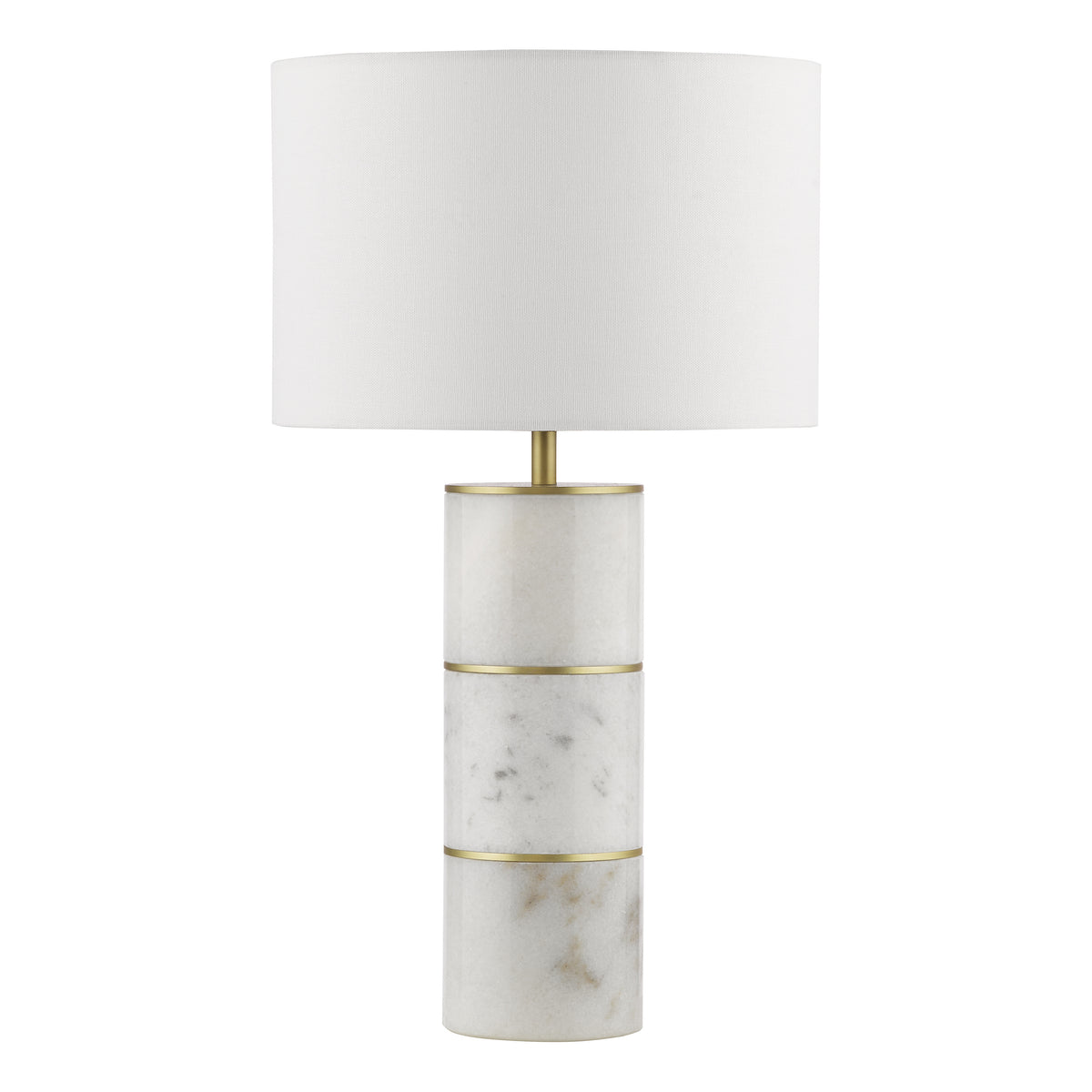 Ishana Marble Table Lamp with Antique Brass Detail & White Linen Shade