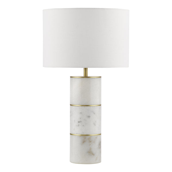 Ishana Marble Table Lamp with Antique Brass Detail & White Linen Shade