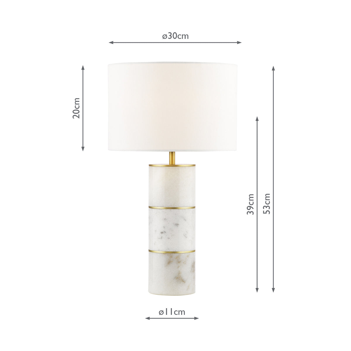 Ishana Marble Table Lamp with Antique Brass Detail & White Linen Shade