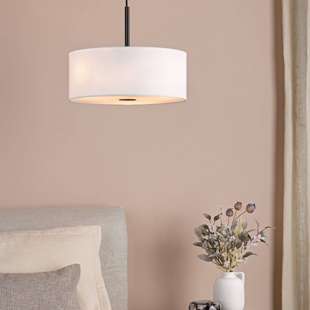Isla 400 Three Light Pendant in Matt Black with Ivory Shade