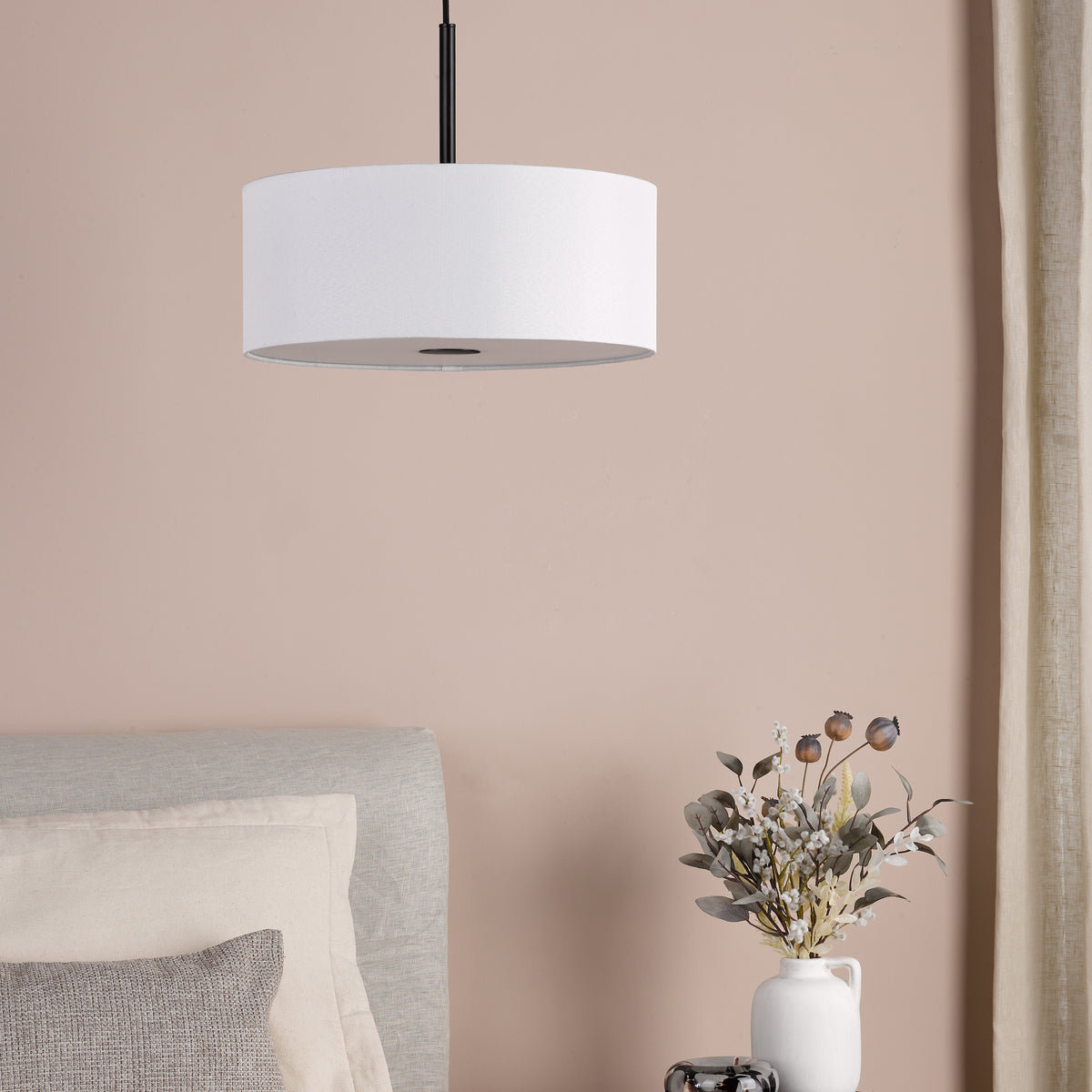 Isla 400 Three Light Pendant in Matt Black with Ivory Shade