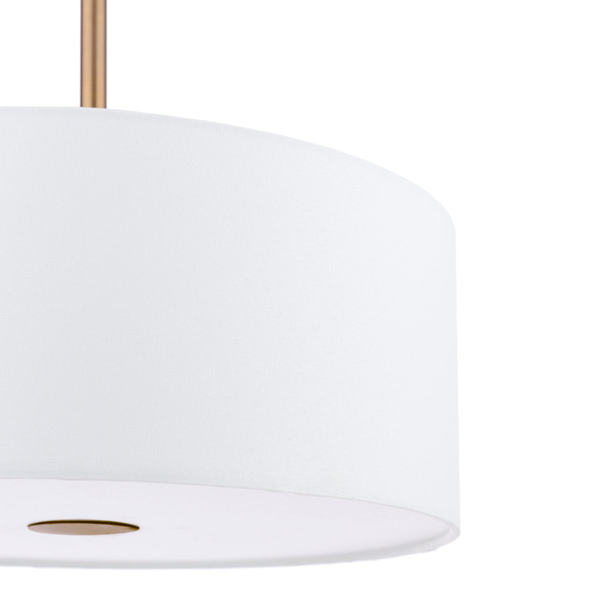 White drum pendant light with a bronze rod