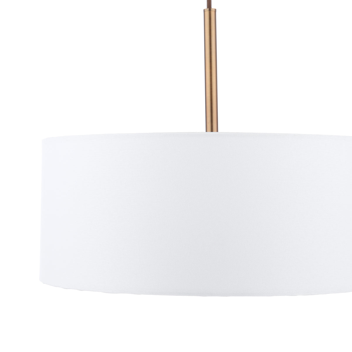 White drum lampshade with a bronze rod on a white background