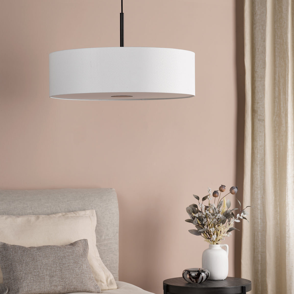 Isla 600 Three Light Pendant in Matt Black with Ivory Shade