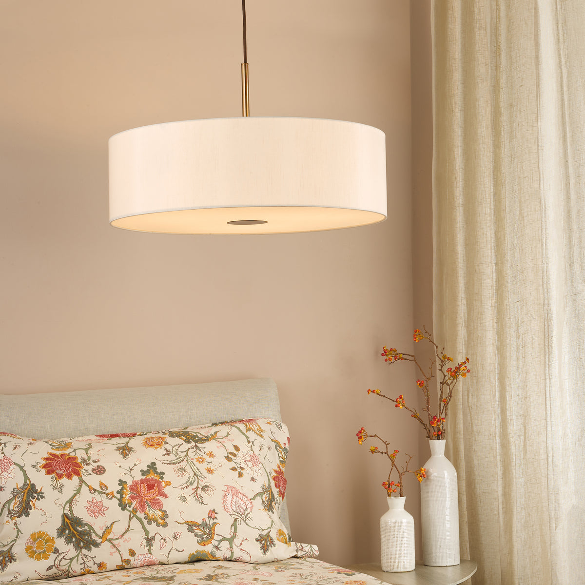Isla 600 Three Light Pendant in Antique Bronze with Ecru Shade