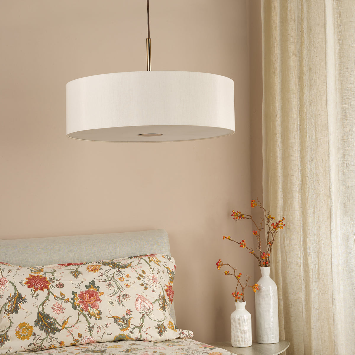 Isla 600 Three Light Pendant in Antique Bronze with Ecru Shade