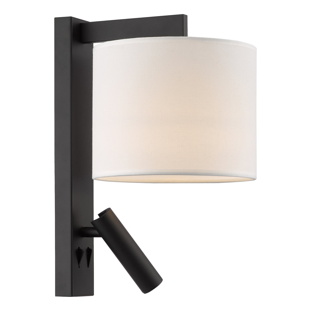 Itala Bedside Wall & LED Reading Light with in Matt Black with Ivory Cotton Shade