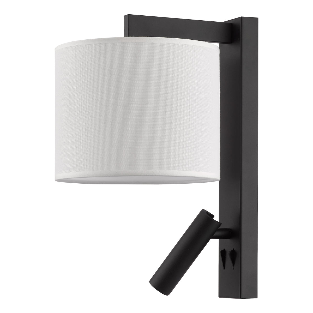 Itala Bedside Wall & LED Reading Light with in Matt Black with Ivory Cotton Shade