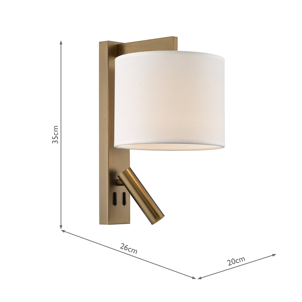 Itala Bedside Wall & LED Reading Light with in Antique Bronze with Ivory Cotton Shade