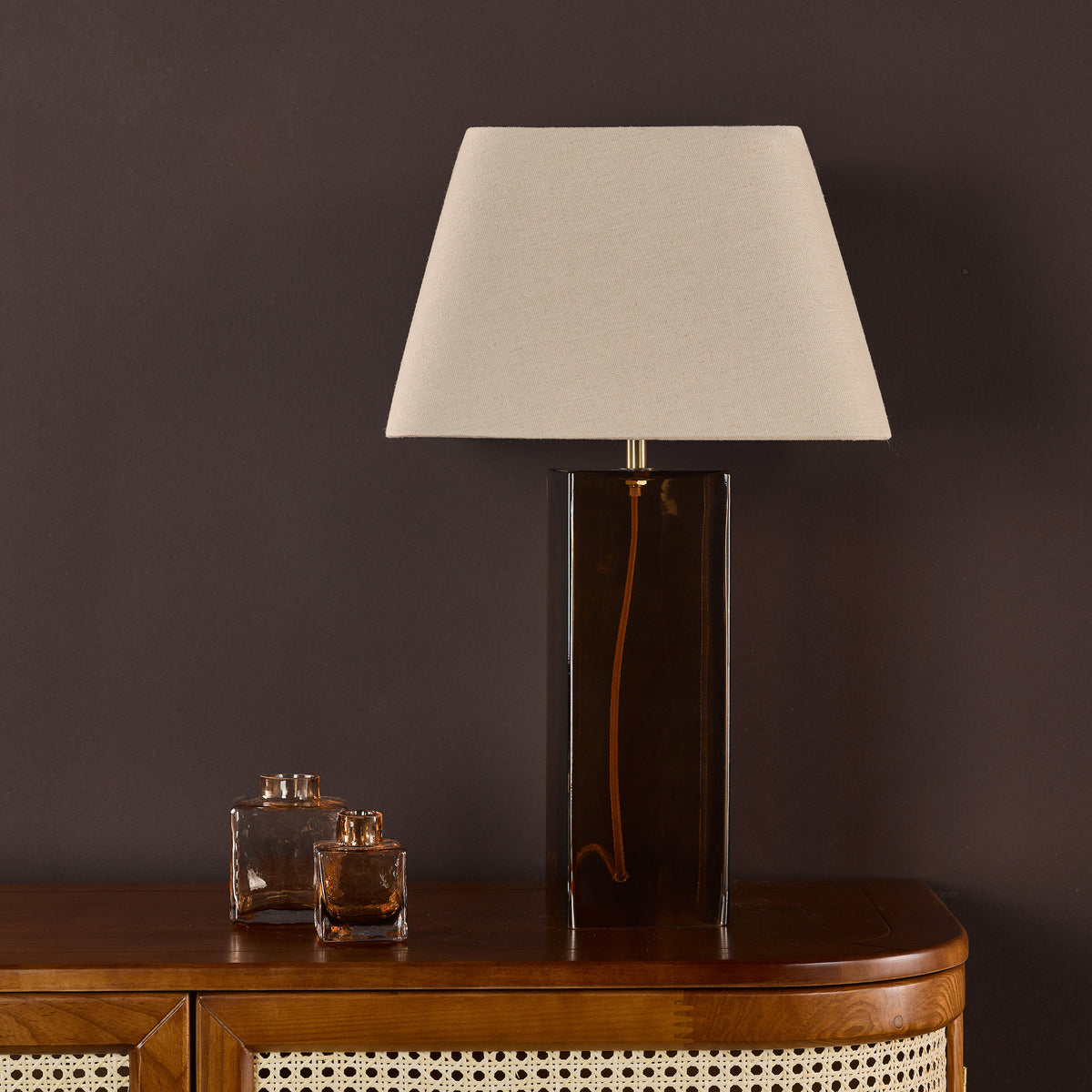 Izar Brown Glass Table Lamp with Taupe Linen Shade