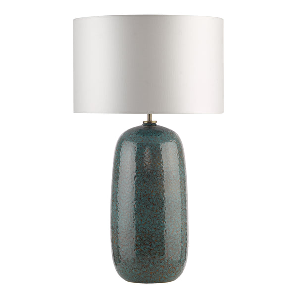 Jadis Ceramic Table Lamp in Blue with Ivory Linen Shade