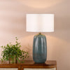 Jadis Ceramic Table Lamp in Blue with Ivory Linen Shade