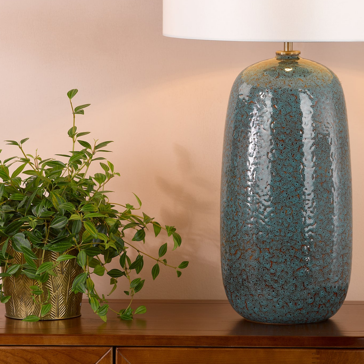 Jadis Ceramic Table Lamp in Blue with Ivory Linen Shade