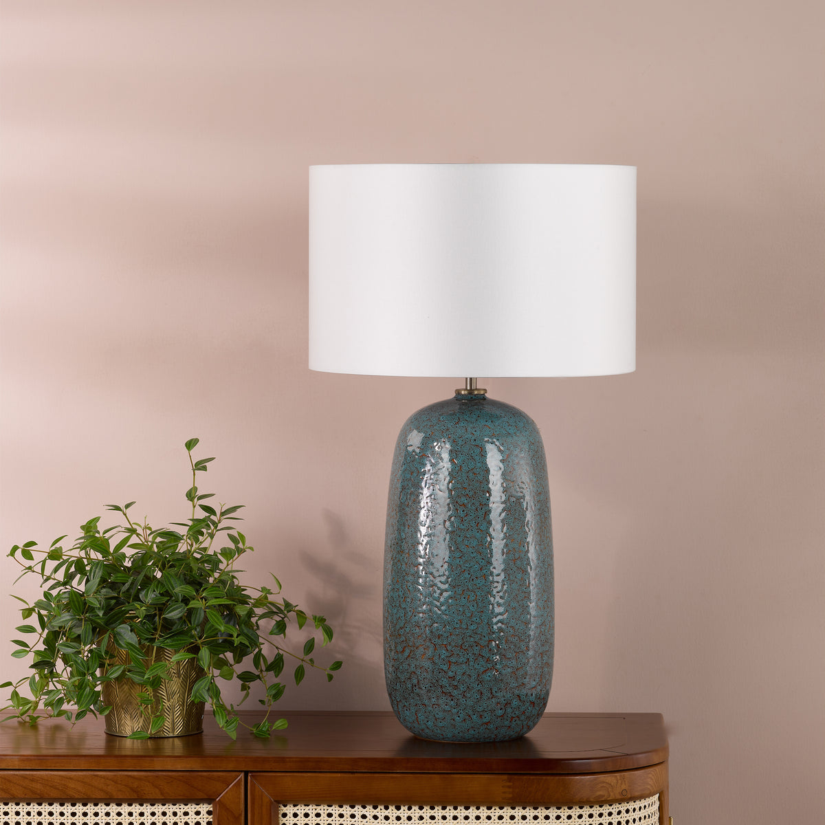 Jadis Ceramic Table Lamp in Blue with Ivory Linen Shade