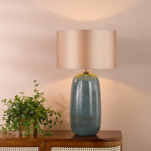 Jadis Ceramic Table Lamp in Blue with Taupe Cotton Shade
