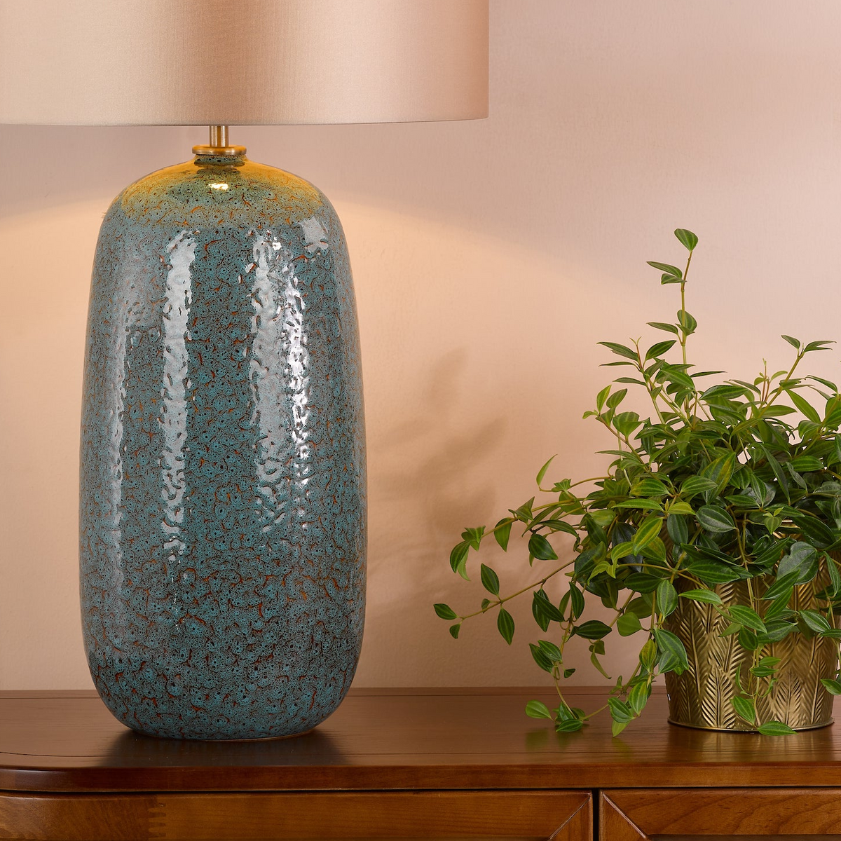 Jadis Ceramic Table Lamp in Blue with Taupe Cotton Shade