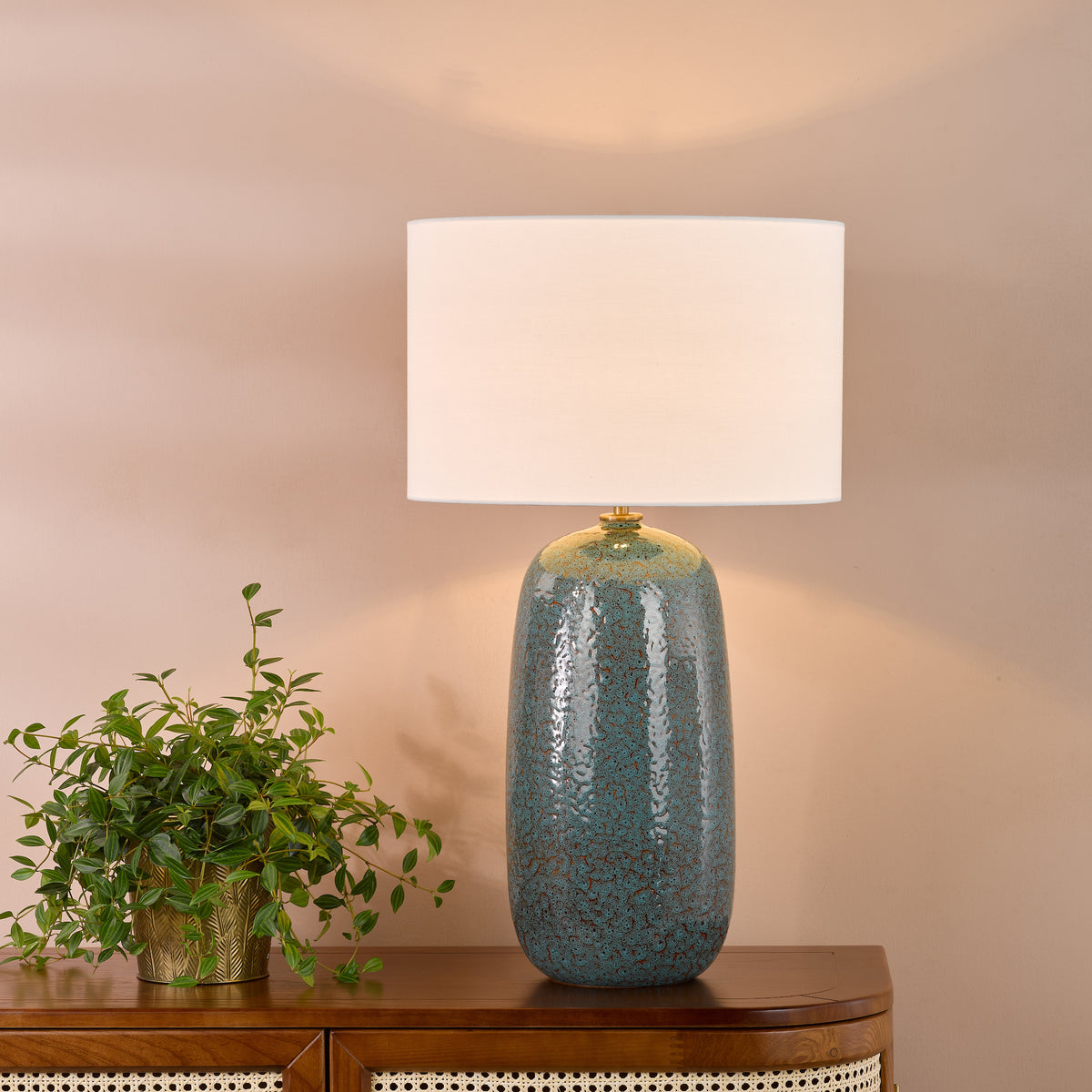 Jadis Ceramic Table Lamp in Blue with White Linen Shade