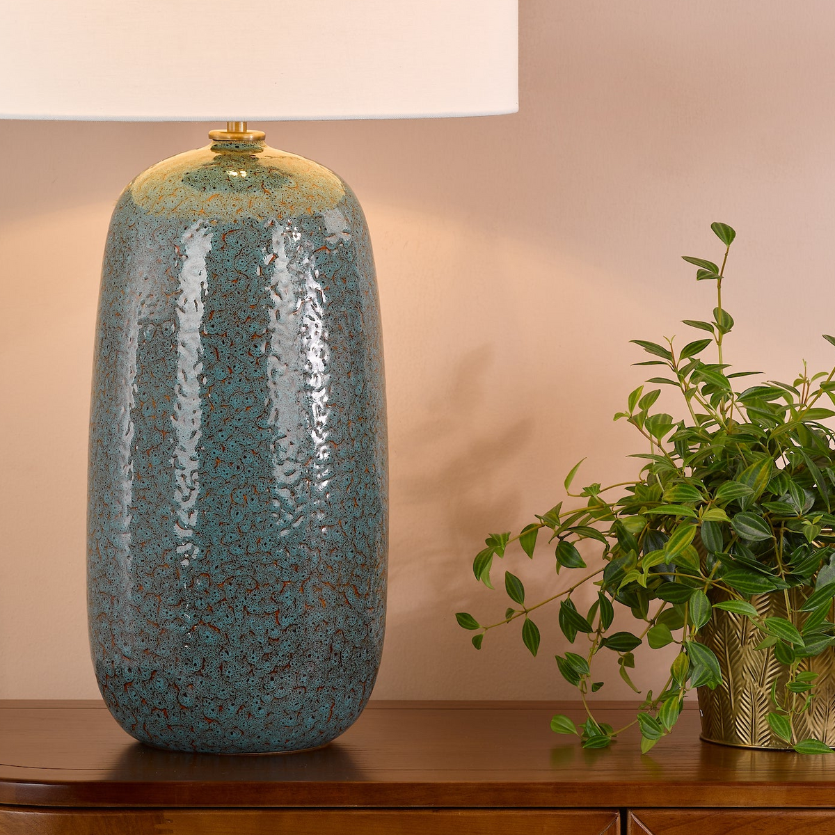 Jadis Ceramic Table Lamp in Blue with White Linen Shade