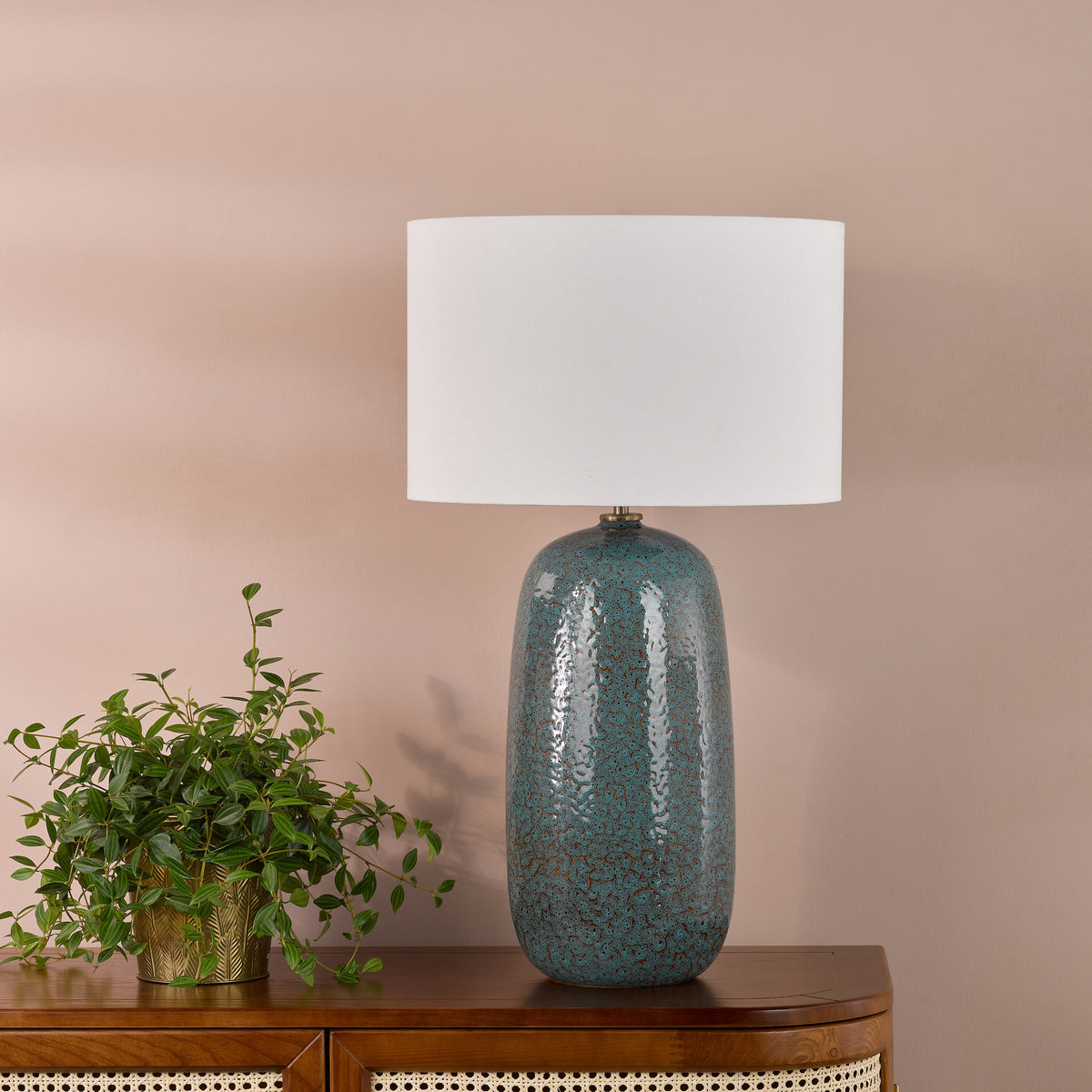 Jadis Ceramic Table Lamp in Blue with White Linen Shade