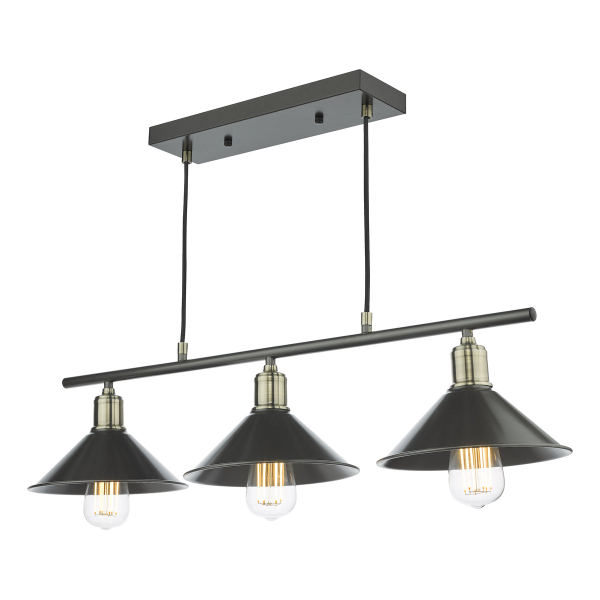Jalen Three Light Linear Bar Pendant in Graphite and Antique Brass