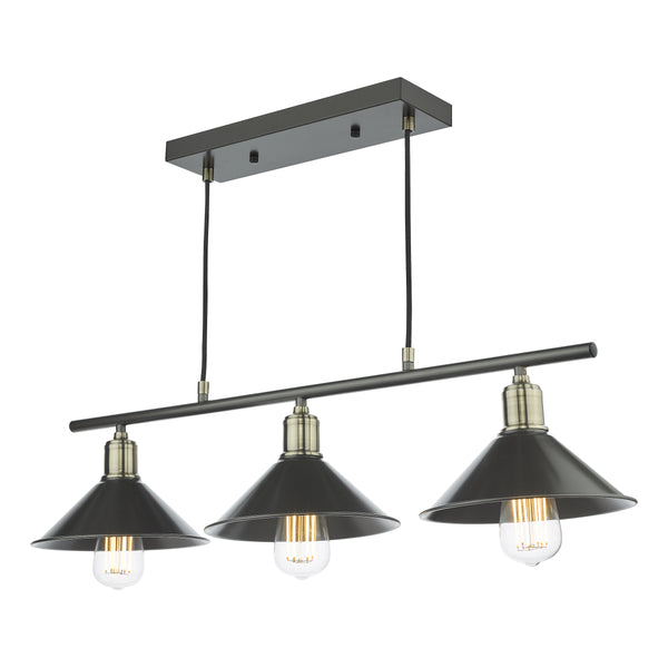 Jalen Three Light Linear Bar Pendant in Graphite and Antique Brass