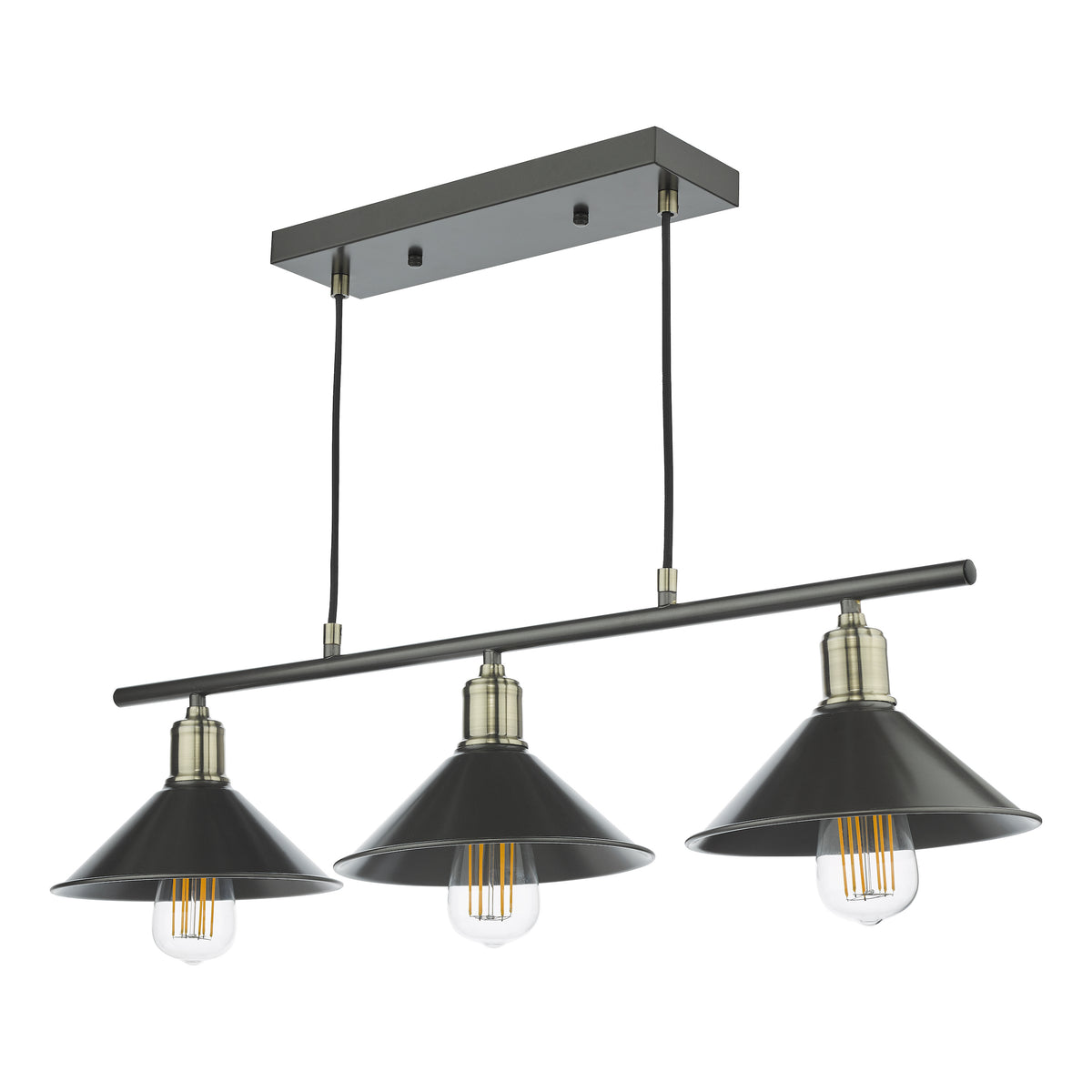 Jalen Three Light Linear Bar Pendant in Graphite and Antique Brass