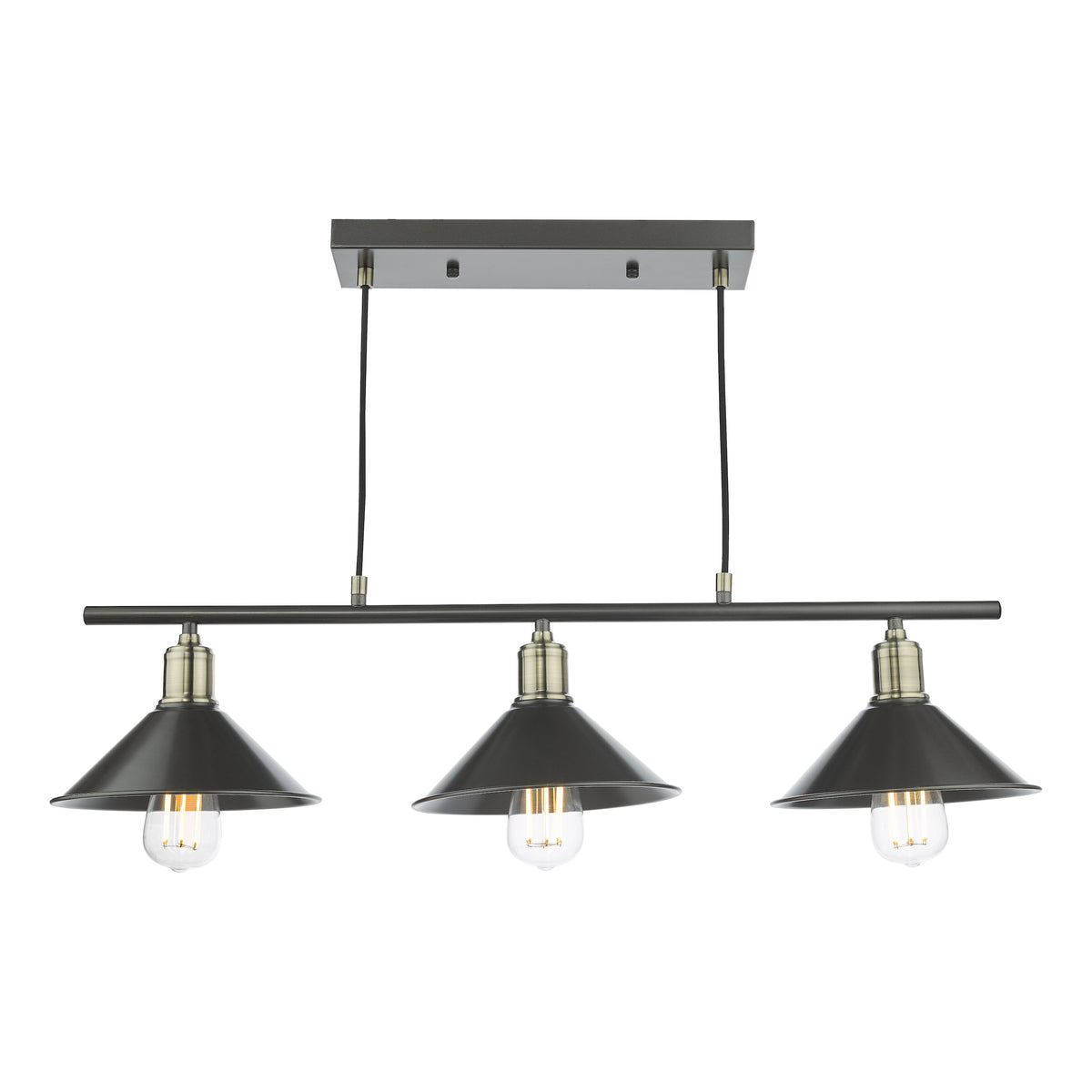 Jalen Three Light Linear Bar Pendant in Graphite and Antique Brass