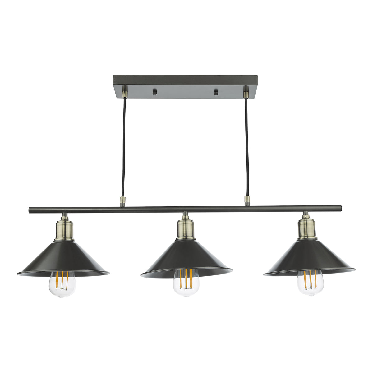 Jalen Three Light Linear Bar Pendant in Graphite and Antique Brass