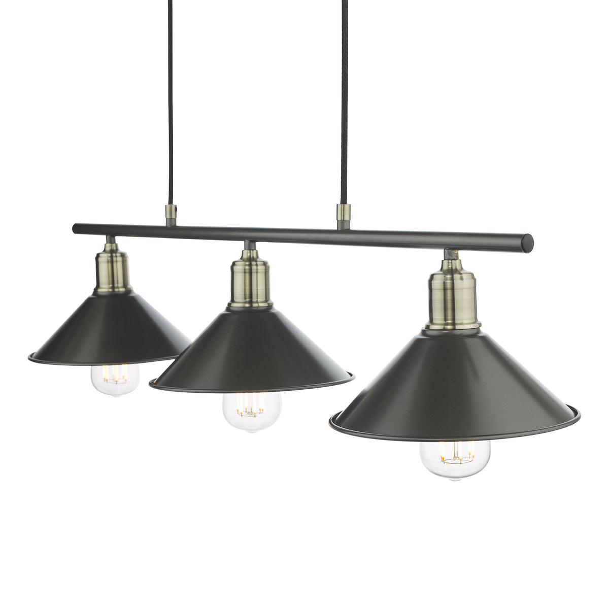 Jalen Three Light Linear Bar Pendant in Graphite and Antique Brass