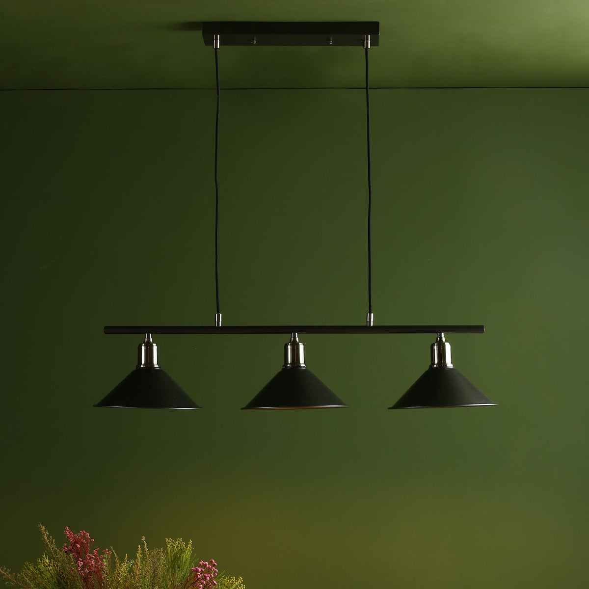 Jalen Three Light Linear Bar Pendant in Graphite and Antique Brass