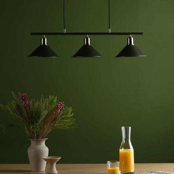 Jalen Three Light Linear Bar Pendant in Graphite and Antique Brass