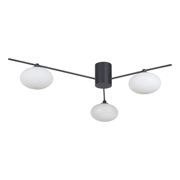 Jasper 3 Light Semi Flush Fitting In Matt Black With Opal Glass Shades