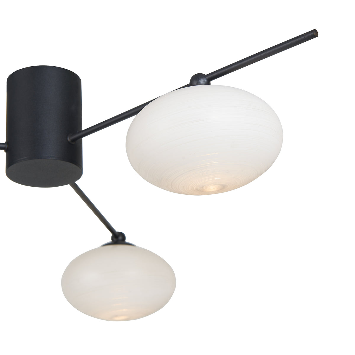 Jasper 3 Light Semi Flush Fitting In Matt Black With Opal Glass Shades