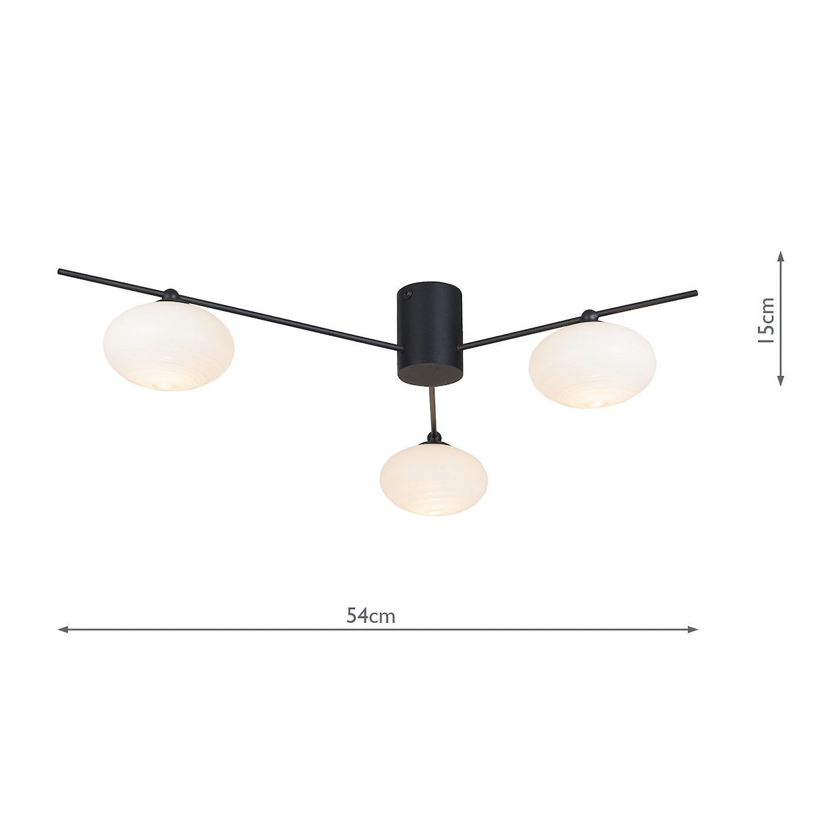 Jasper 3 Light Semi Flush Fitting In Matt Black With Opal Glass Shades