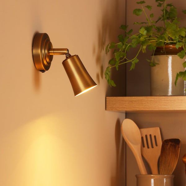 Jedrek Switched Single Adjustable Spotlight in Aged Brass