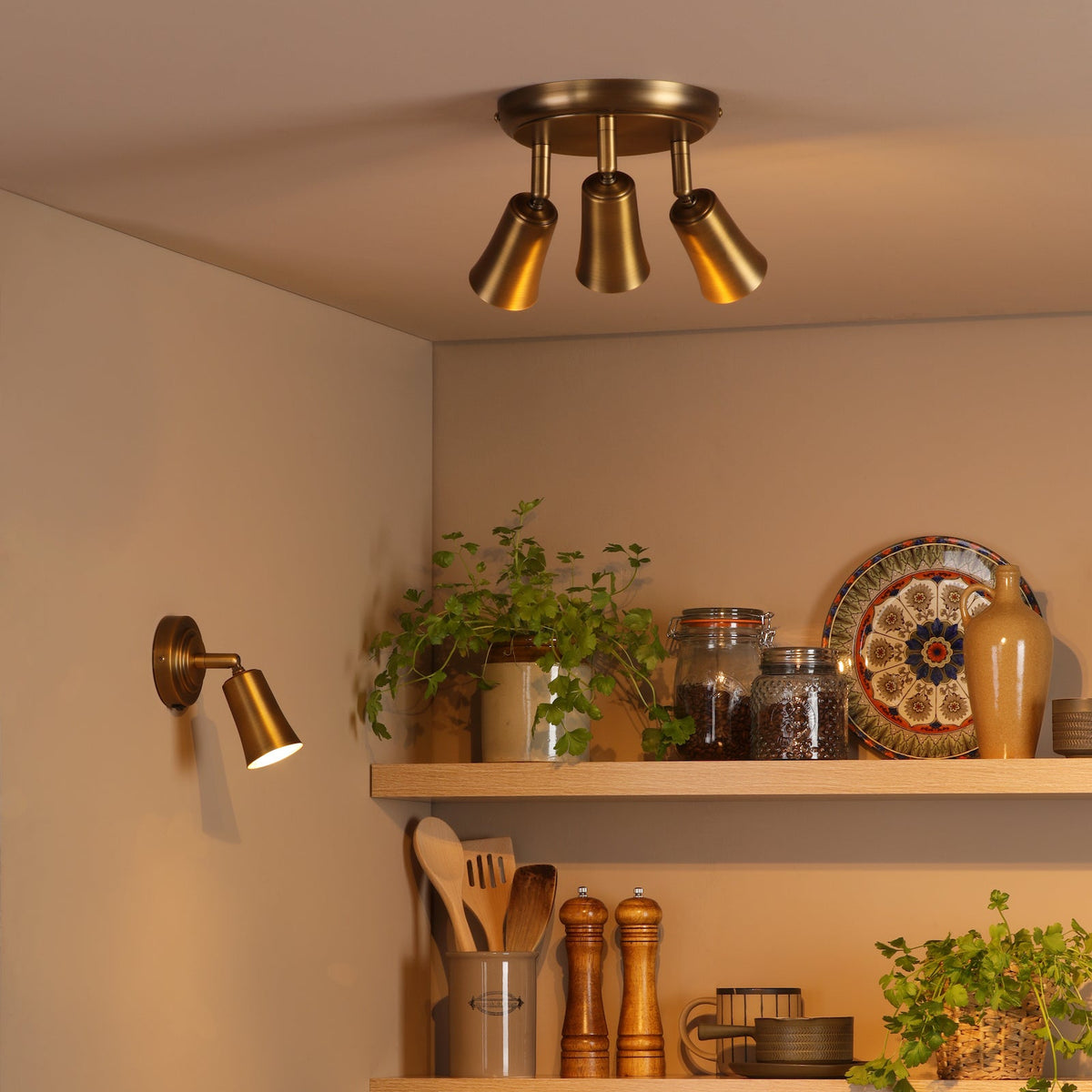 Jedrek Switched Single Adjustable Spotlight in Aged Brass