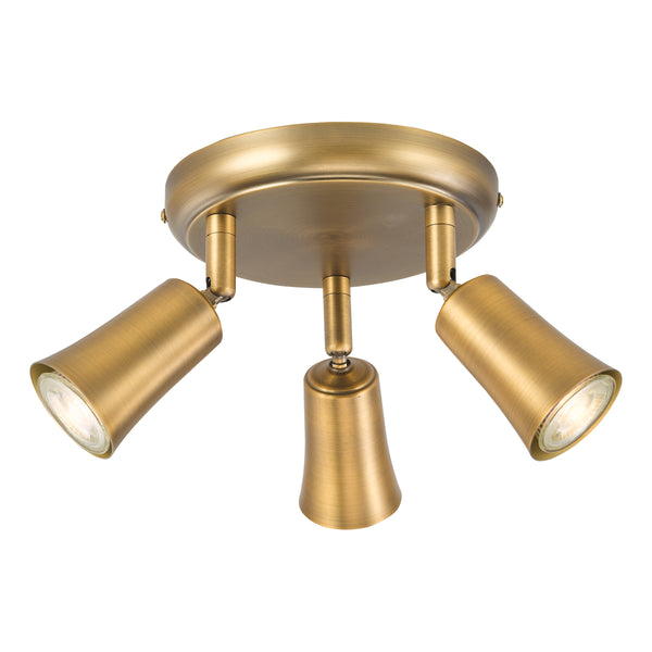 Jedrek Three Spot Round Adjustable Spotlight in Aged Brass