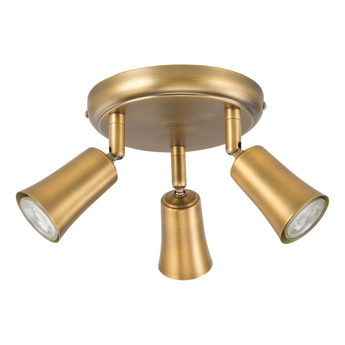 Jedrek Three Spot Round Adjustable Spotlight in Aged Brass